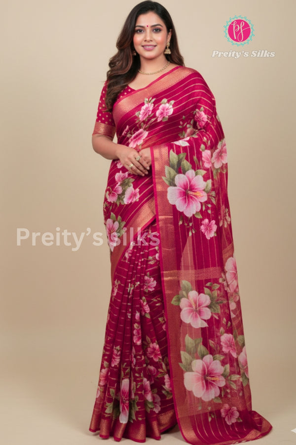 Semi Silk Saree- Red-PF57587