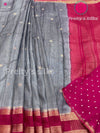 Semi Dupion Silk Saree - Grey with Pink - PF45935