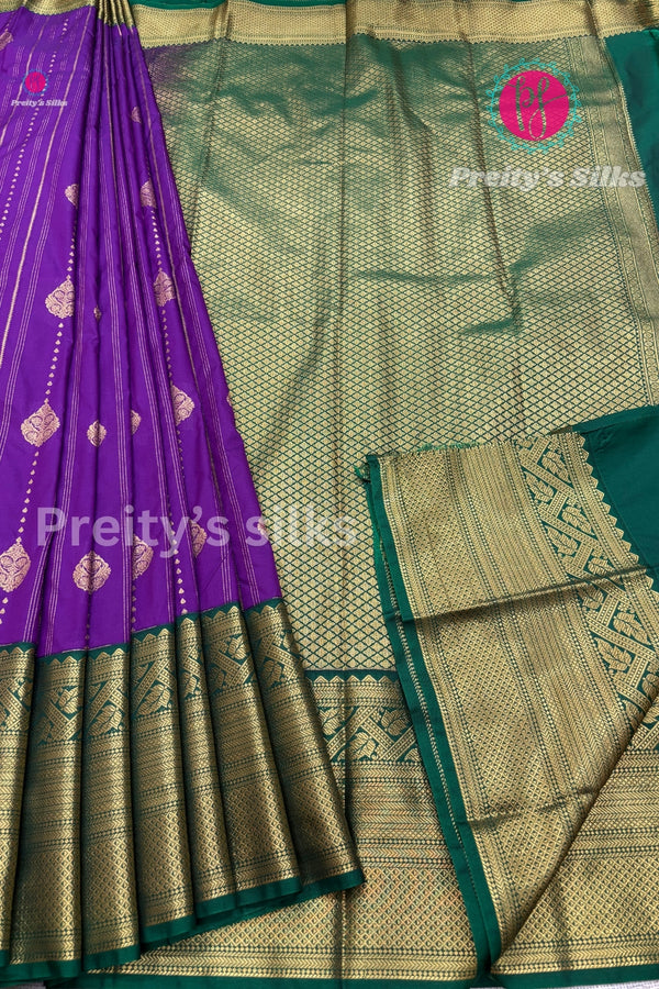 Semi Kanchipuram Silk Saree -Purple with Bottle Green-PF53733