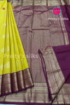 Semi Kanchipuram Silk Saree -Ligth Lime Green with Brown-PF53743