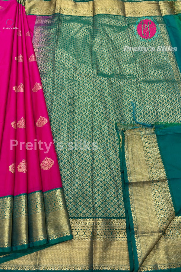 Semi Kanchipuram Silk Saree -Pink with Green-PF53741