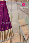 Semi Kanchipuram Silk Saree -Wine with Pista Green-PF53744