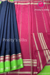 Pure Mysore Crepe Silk Saree-PF24561 -Black with Maroon and Parrot Green