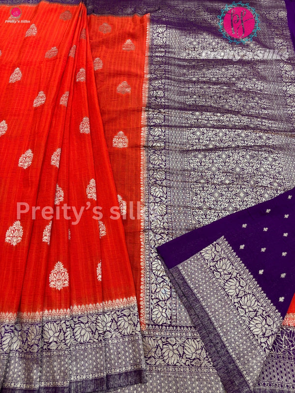 Semi Banarasi Georgette Saree - Orange with Purple- PF45679