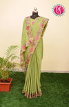 Crushed Semi Silk Saree -Flower Border