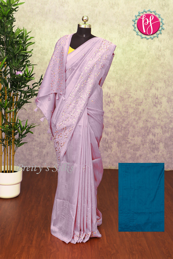 Semi Tussar silk saree with Embroidery work-PF71757
