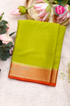 Pure Mysore Crepe Silk Saree-Neon Limegreen And Reddish-orange-PF82729