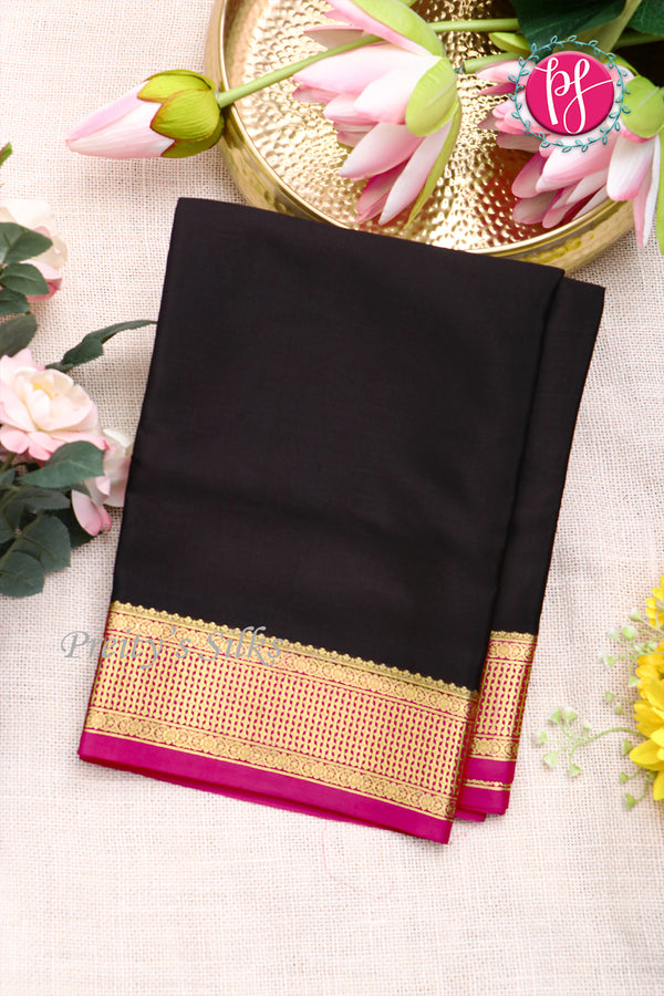 Pure Mysore Crepe Silk Saree-Black And Pink-PF82729
