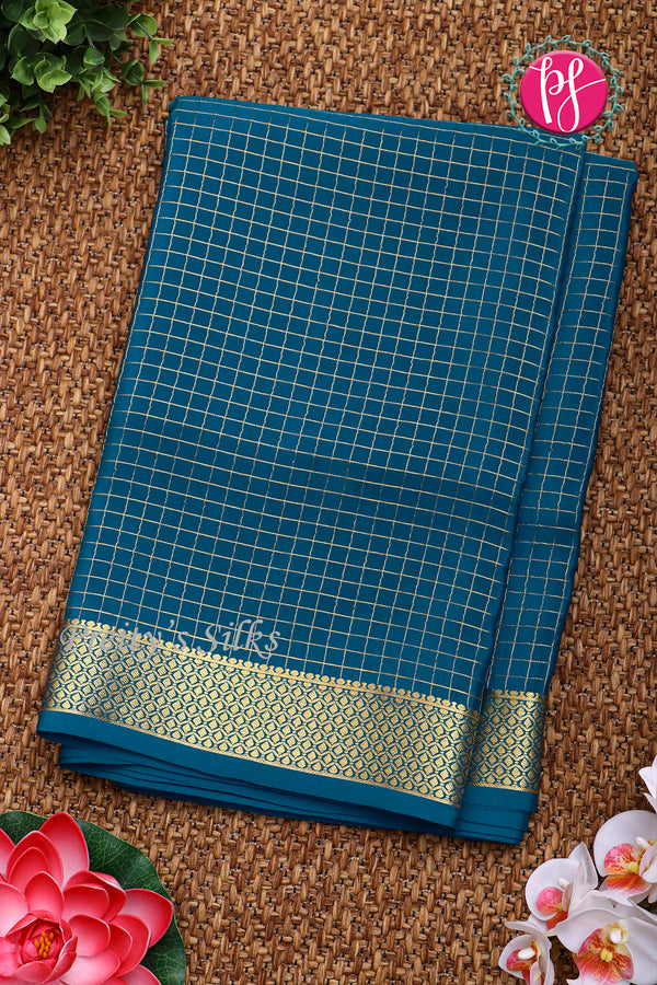 Pure Mysore Crepe Silk Saree -Pecock Blue-PF79471