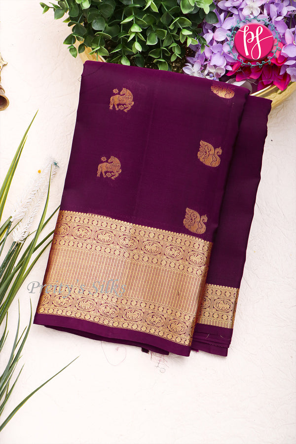 Half Pure Kanchipuram Silk Saree-Deep plum-PF04460