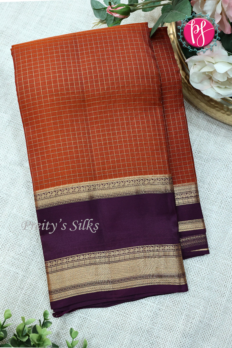 Half Pure kanchipuram silk Saree-Rustorange And Maroon-PF68724