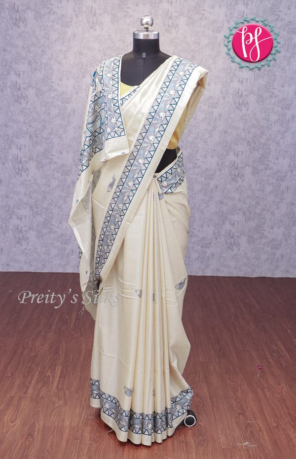 Semi Tussar Silk With Madhubani Print - PF63518
