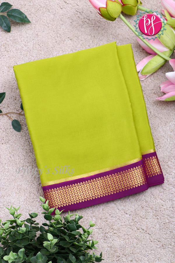 Pure Mysore Crepe Silk Saree -Olivegreen And Purple-PA10650