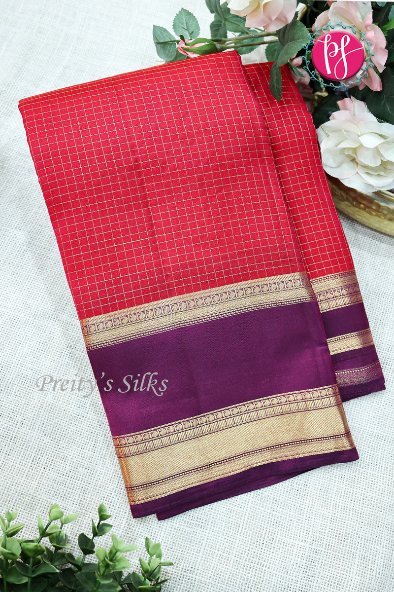 Half Pure kanchipuram silk Saree-Red And Darksnuf-PF82171