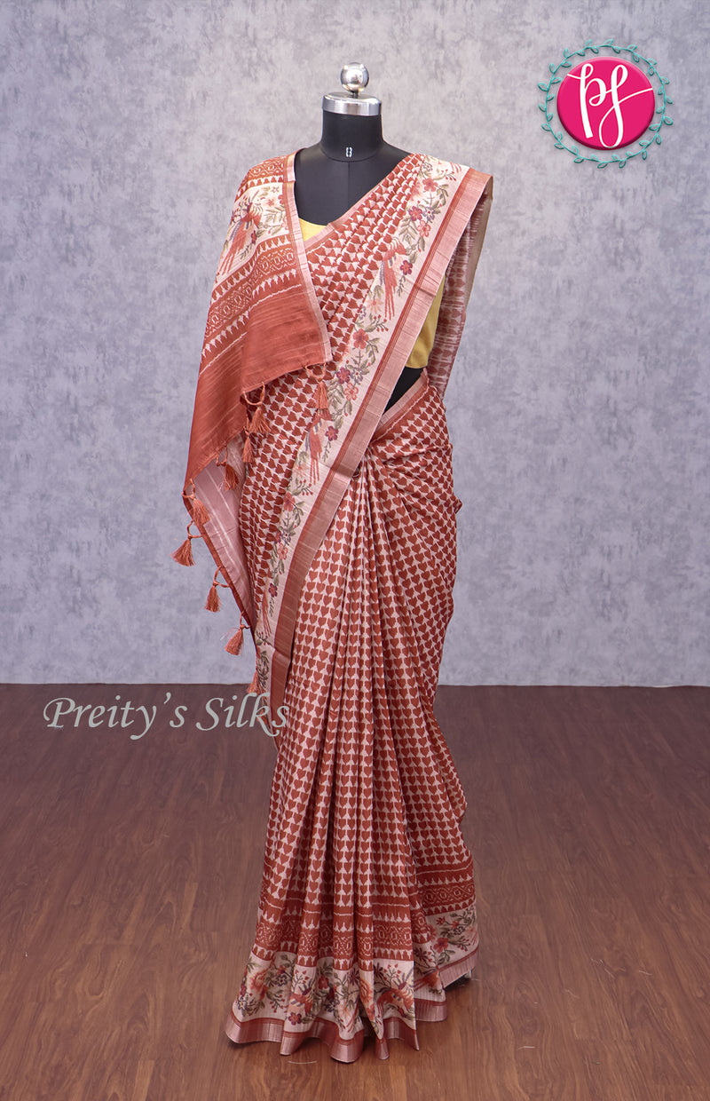 Semi Tussar Silk With Lovely Prints -PF58807