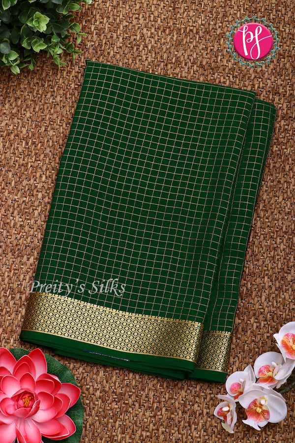Pure Mysore Crepe Silk Saree -Dark Green-PF79466