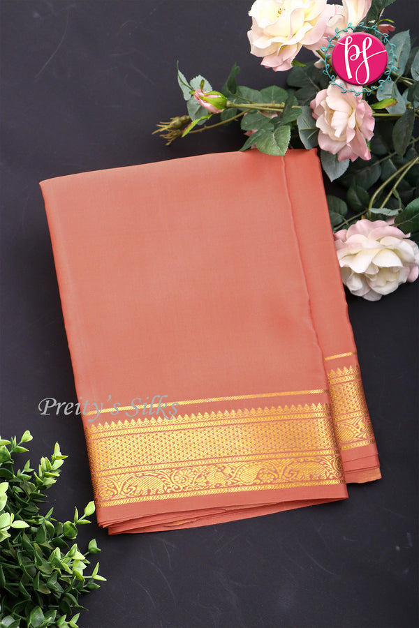 Pure Mysore Crepe Silk Saree -Coral-PA01328