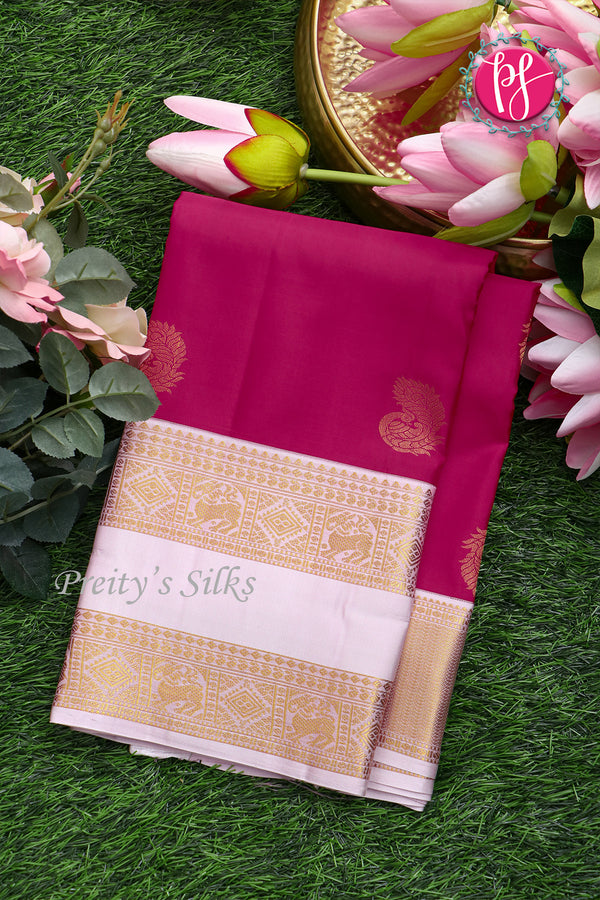 Pure Kanchipuram Silk Saree-Pink And White-PF75857