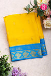 Pure Mysore Crepe Silk Saree -Yellow And Skyblue-PF86180