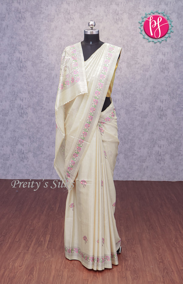 Semi Tussar With Madhubani Print-PF63517