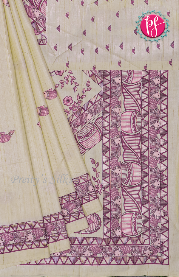Semi Tussar Silk With Madhubani Print - PF63518