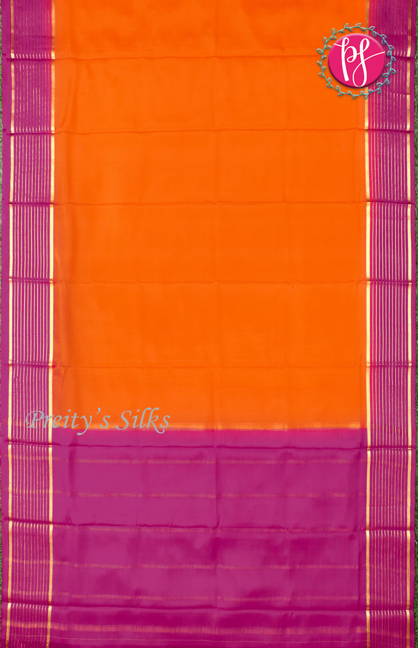 Pure Mysore Crepe Silk Saree With Line Border-Orange And Mejentapink-PF39189