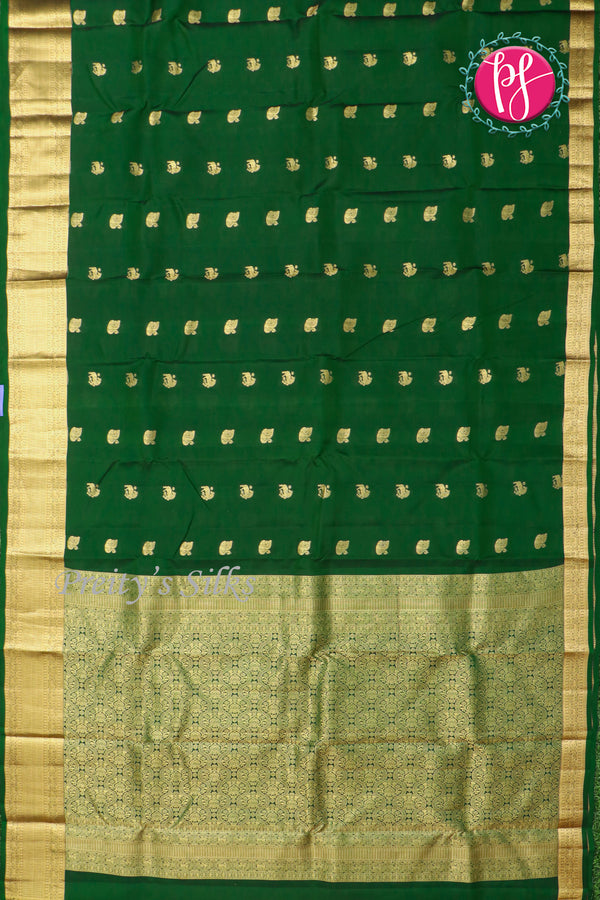 Half Pure Kanchipuram Silk Saree-Bottlegreen-PF04456