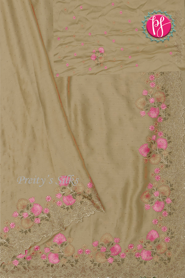 Semi Chiffon Silk Saree -Floral Border-PF71443