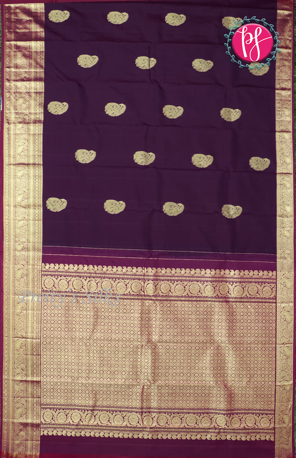 Pure Kanchipuram Silk Saree-Deep Purple with Magenta Pink -PF64175