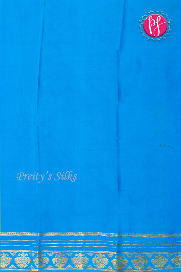 Pure Mysore Crepe Silk Saree -Yellow And Skyblue-PF86180