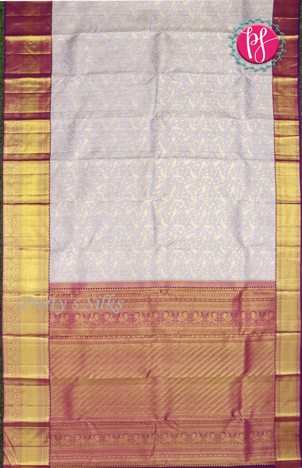 Pure Kanchipuram Silk Saree-Cream And Lavender-PF55516