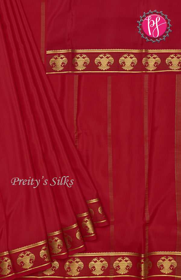 Pure Mysore Crepe Silk Saree-Gandaberunda Border