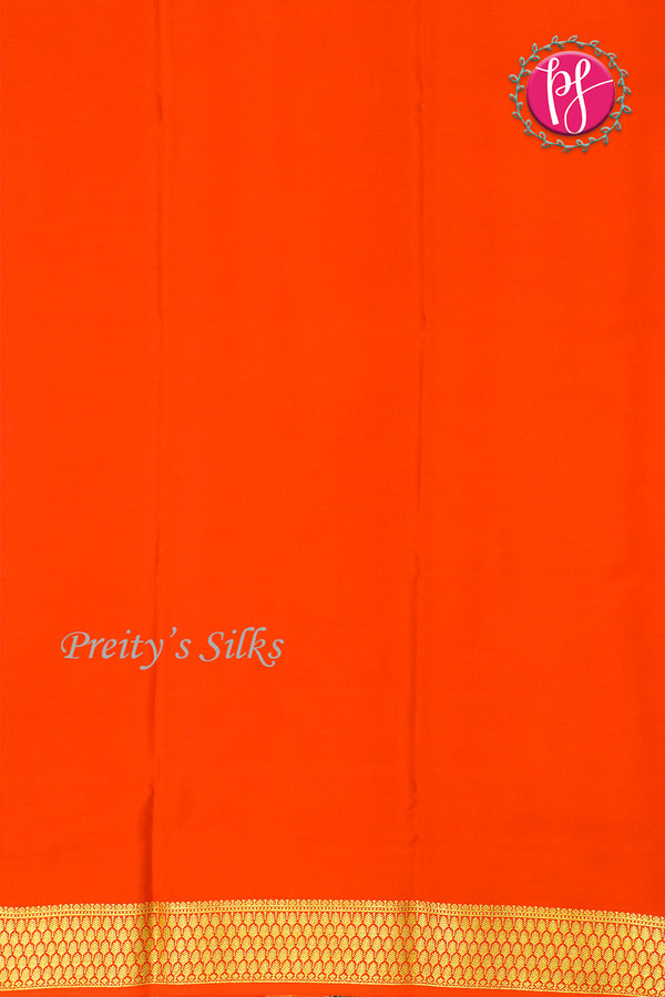 Pure Mysore Crepe Silk Saree -Sea Green with Orange-PF79503