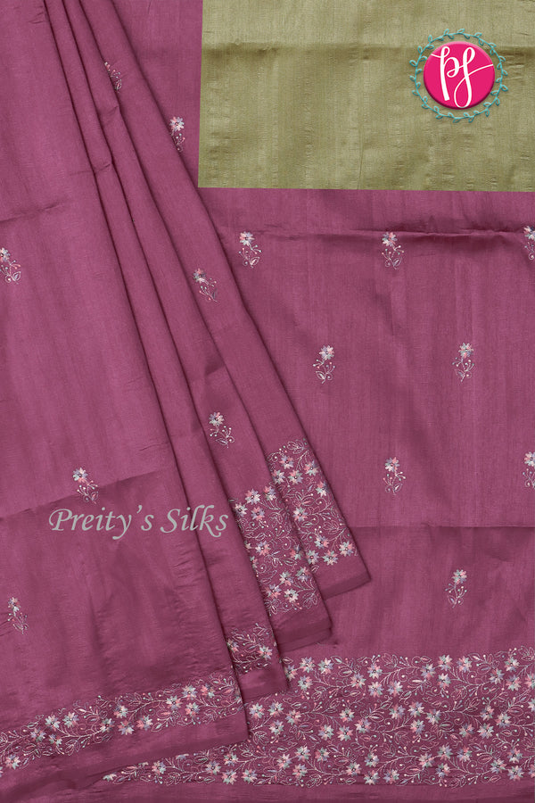 Semi Tussar silk saree with Embroidery work-PF71757