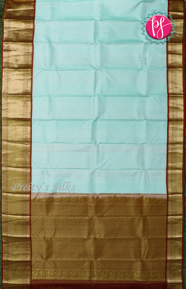 Pure Kanchipuram Silk Saree -Light Blue And Marron-PF63071
