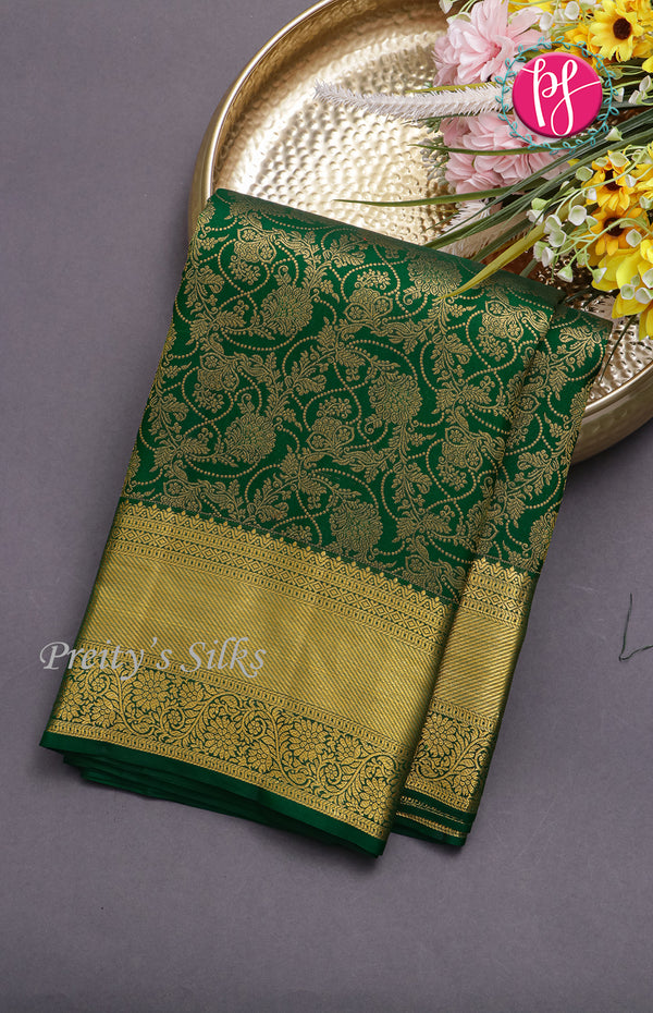 Pure Kanchipuram Brocade Silk Saree-Green-PF55431