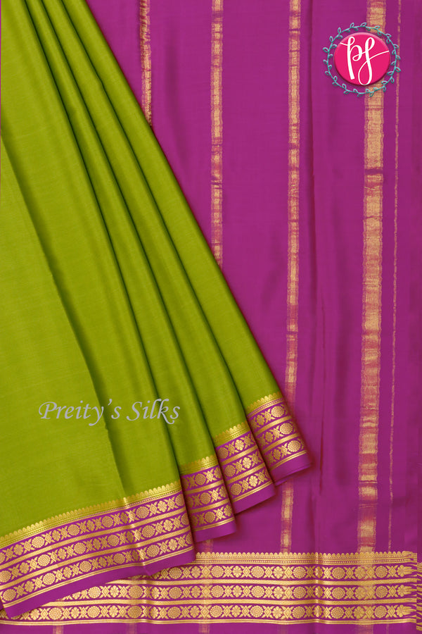 Pure Mysore Crepe Silk Saree -Olive Green And Mejentapink-PF82890