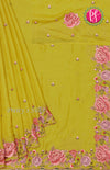 Crushed Semi Silk Saree -Flower Border