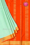 Pure Mysore Crepe Silk Saree -Sea Green with Orange-PF79503