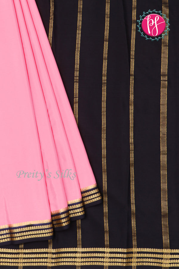 Pure Mysore Crepe Silk Saree-BabyPink And Black-PF79538