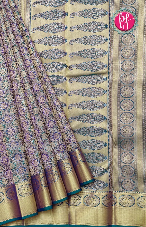 Pure KanchipuramBrocade Silk Saree- Peacockblue-PF58662