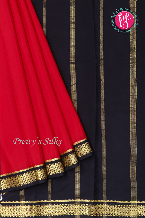 Pure Mysore Crepe Silk Saree -Red And Black-PA10650