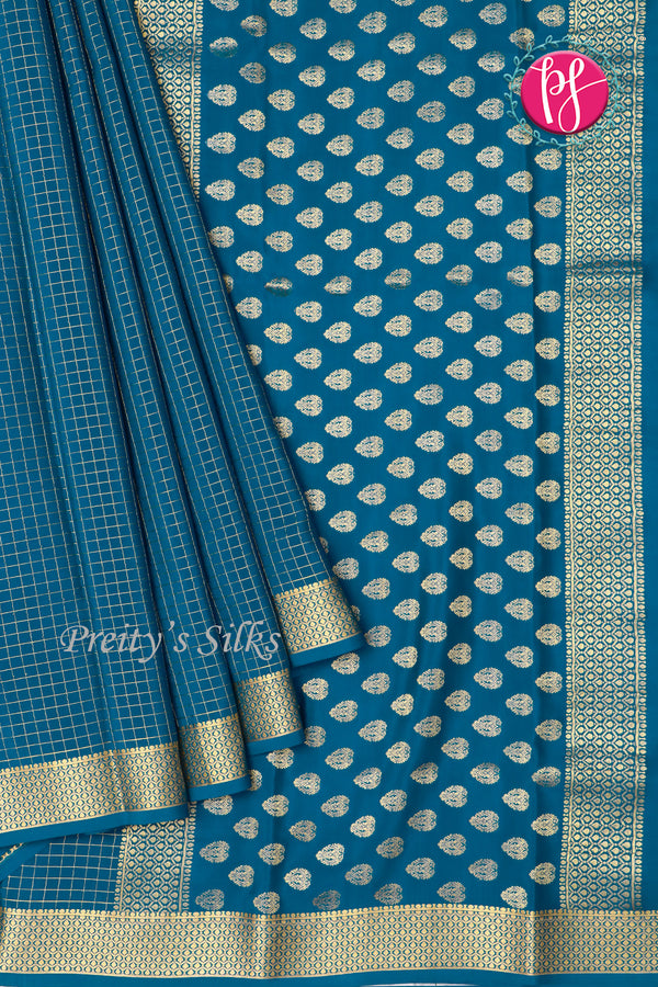 Pure Mysore Crepe Silk Saree -Pecock Blue-PF79471