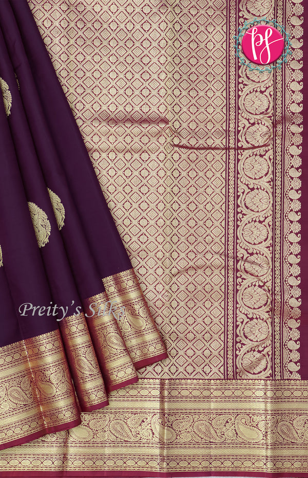 Pure Kanchipuram Silk Saree-Deep Purple with Magenta Pink -PF64175