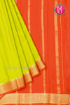 Pure Mysore Crepe Silk Saree-Neon Limegreen And Reddish-orange-PF82729
