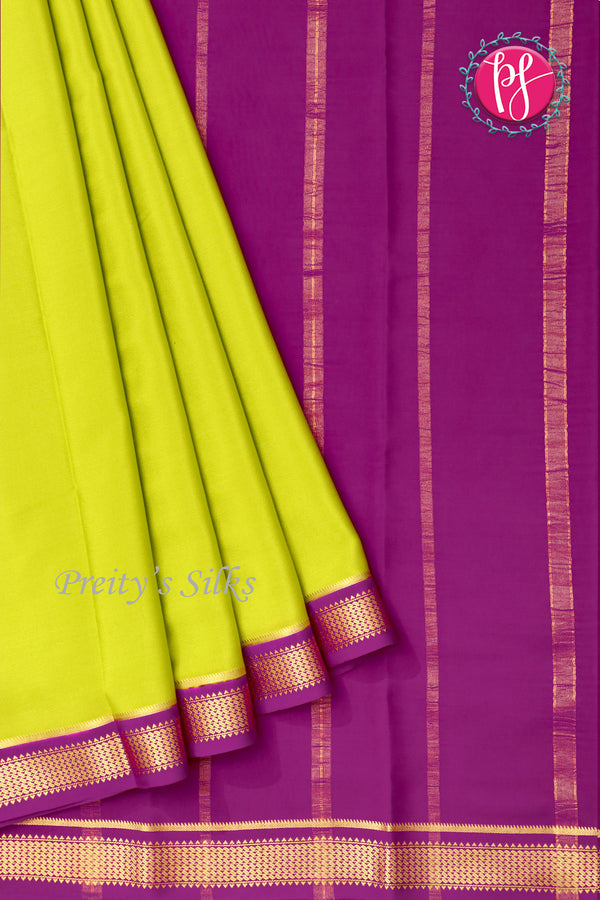 Pure Mysore Crepe Silk Saree -Olivegreen And Purple-PA10650