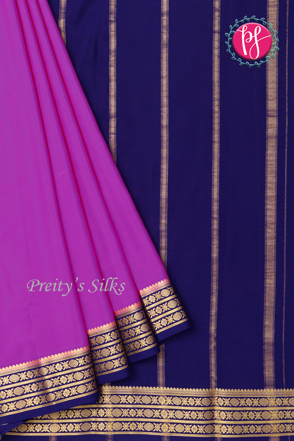 Pure Mysore Crepe Silk Saree -Purple And Navyblue-PF82892