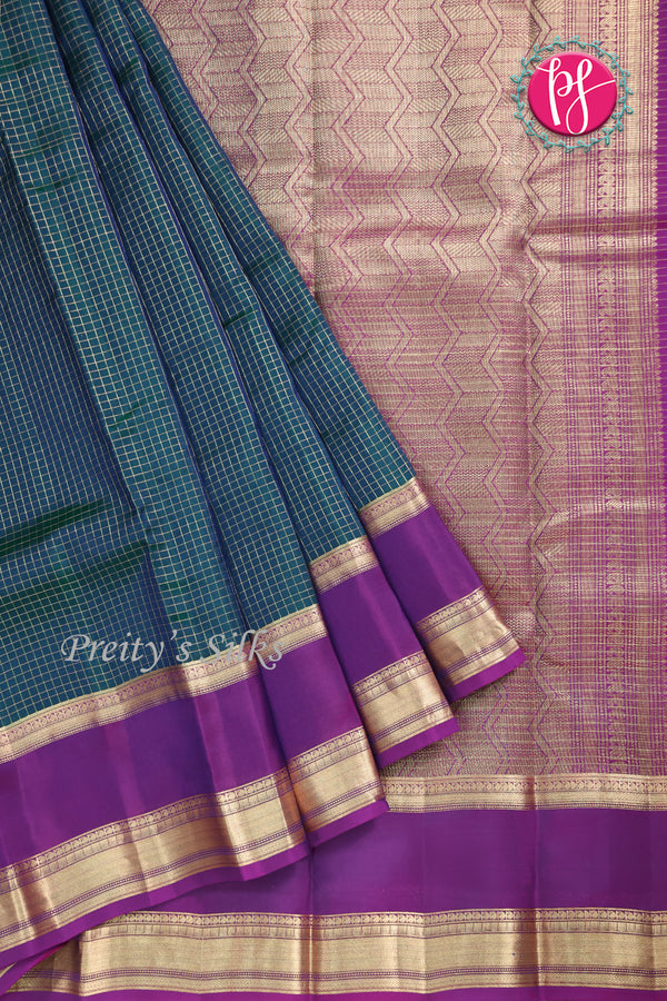 Half Pure Kanchipuram silk Saree-Peacockblue And Purple-PF68721