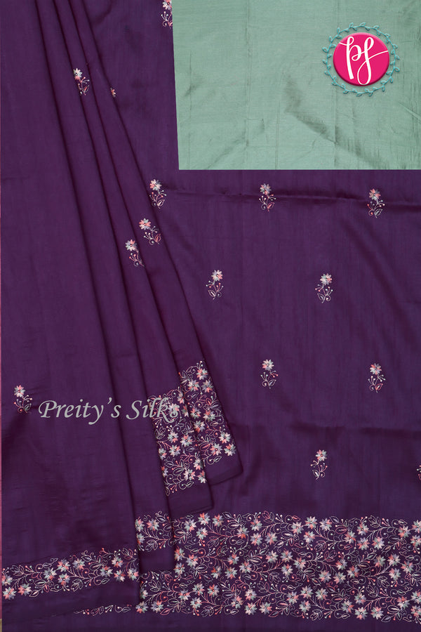 Semi Tussar silk saree with Embroidery work-PF71757
