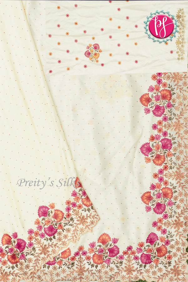 Semi Chiffon Silk Saree -Floral Border-PF71443